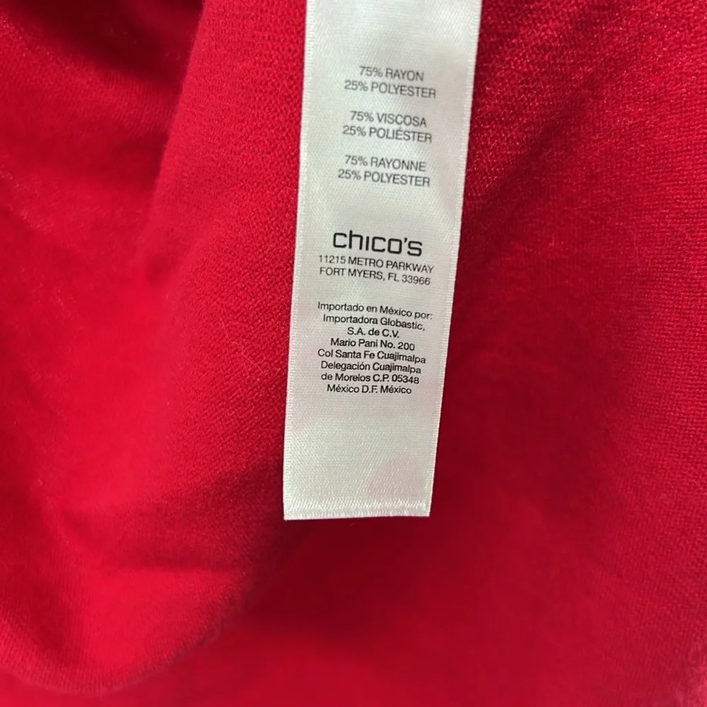 Chicos 2 L red short sleeve open front long line cardigan pockets lightweight - Picture 6 of 8